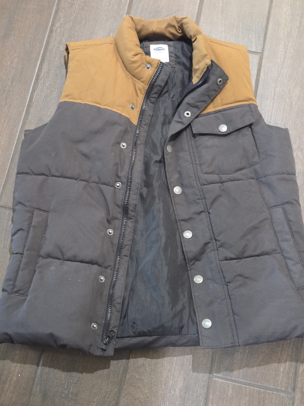 Old Navy Two-Tone Puffer Vest — Navy & Tan